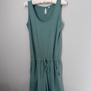 Sage Stretchy Romper w/ Keyhole Back & Drawstring sz M